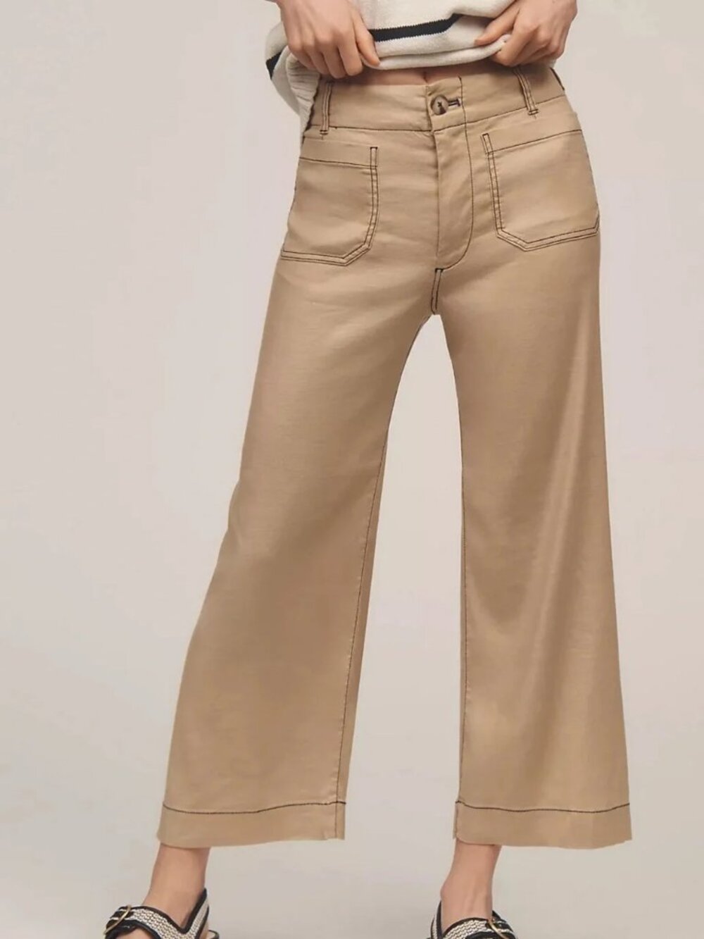 Anthropologie Maeve Colette Beige Wide Leg Crop Pants 29